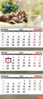 Календарь квартальный на 2024 год Котята. Цветы