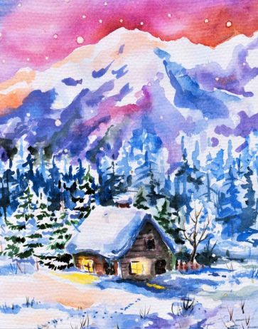 Холст с красками для рисования по номерам Зимний закатный пейзаж купить  творческие наборы для раскрашивания | HS631 | Лабиринт