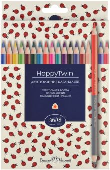Карандаши цветные Happy TwinColor, 36 цветов, 18 штук, в ассортименте