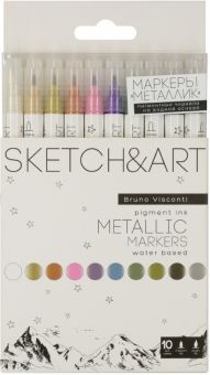 Набор двусторонних маркеров Sketch&Art, 10 цветов, металлик