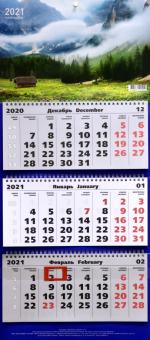 Календарь квартальный на 2021 год, трехблочный, Природа (ККТ2113) Календарь квартальный на 2021 год, трехблочный, Природа (ККТ2113)