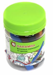 Карандаши 15 цветов, восковые трехгранные в банке + точилка (B97315)