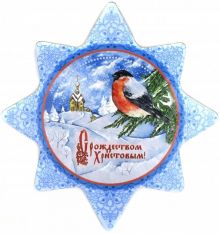 Магнит на картоне 90х95 мм "Рождество Христово /Снегирь"